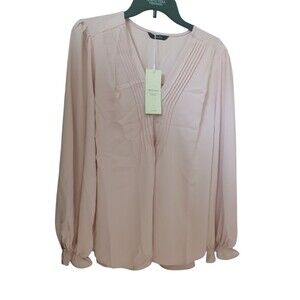 Dokotoo Blush Pink Blouse Size XL NWT Long Sleeve V Neck Casual Work Top